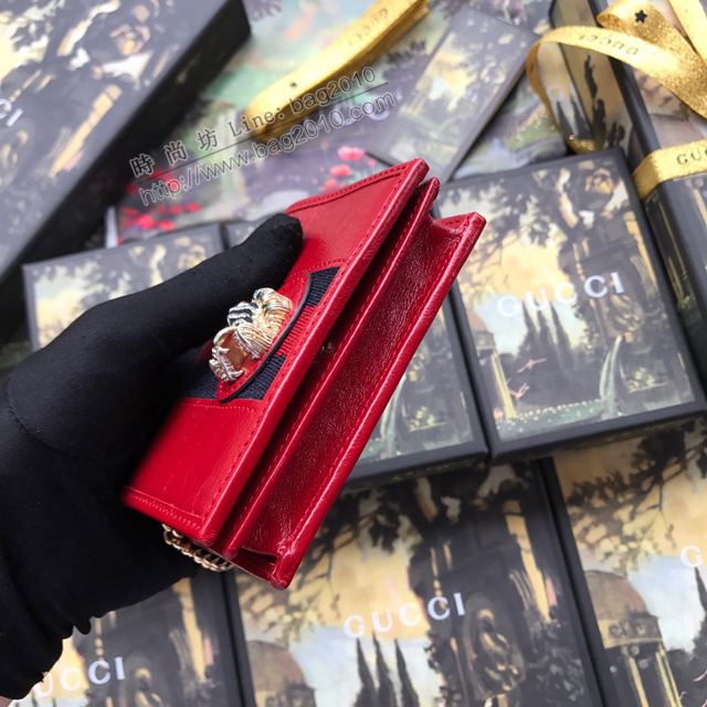 Gucci包 古馳卡包 573790紅全皮 2019新款復古皮革卡包 琺瑯虎頭五金 Gucci鏈條卡包  gudj1447